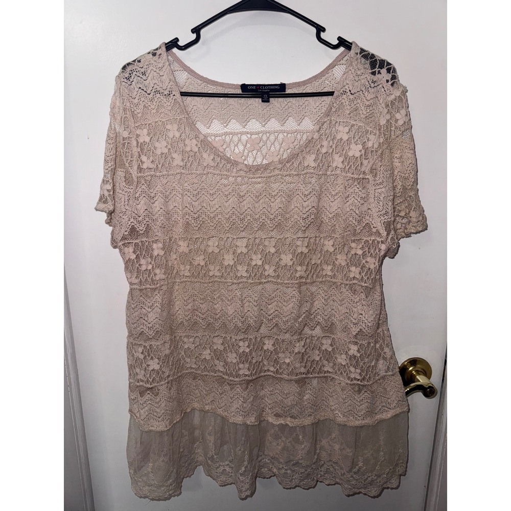 One Clothing Los Angeles  Floral Lace Sheer Tiered Top Plus Size 1X Boho
